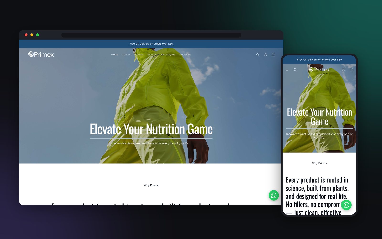 Primex Nutrition website shown on desktop and mobile